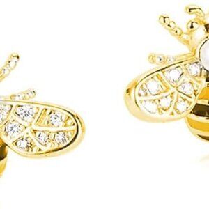 Sterling Silver Bee Earrings Stud with Pearl Cubic Zirconia for Women Teens